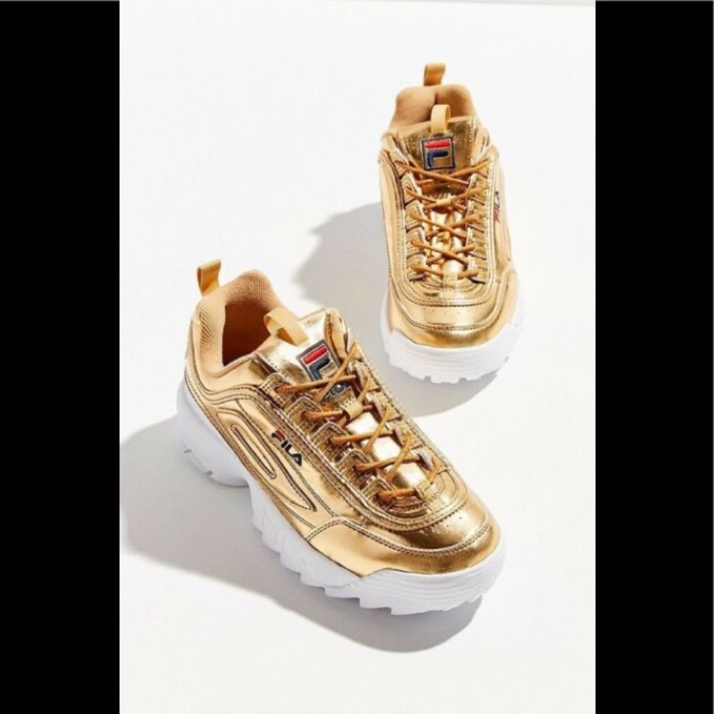Fila Disruptor 2 Gold Metallic Chunky Sneakers